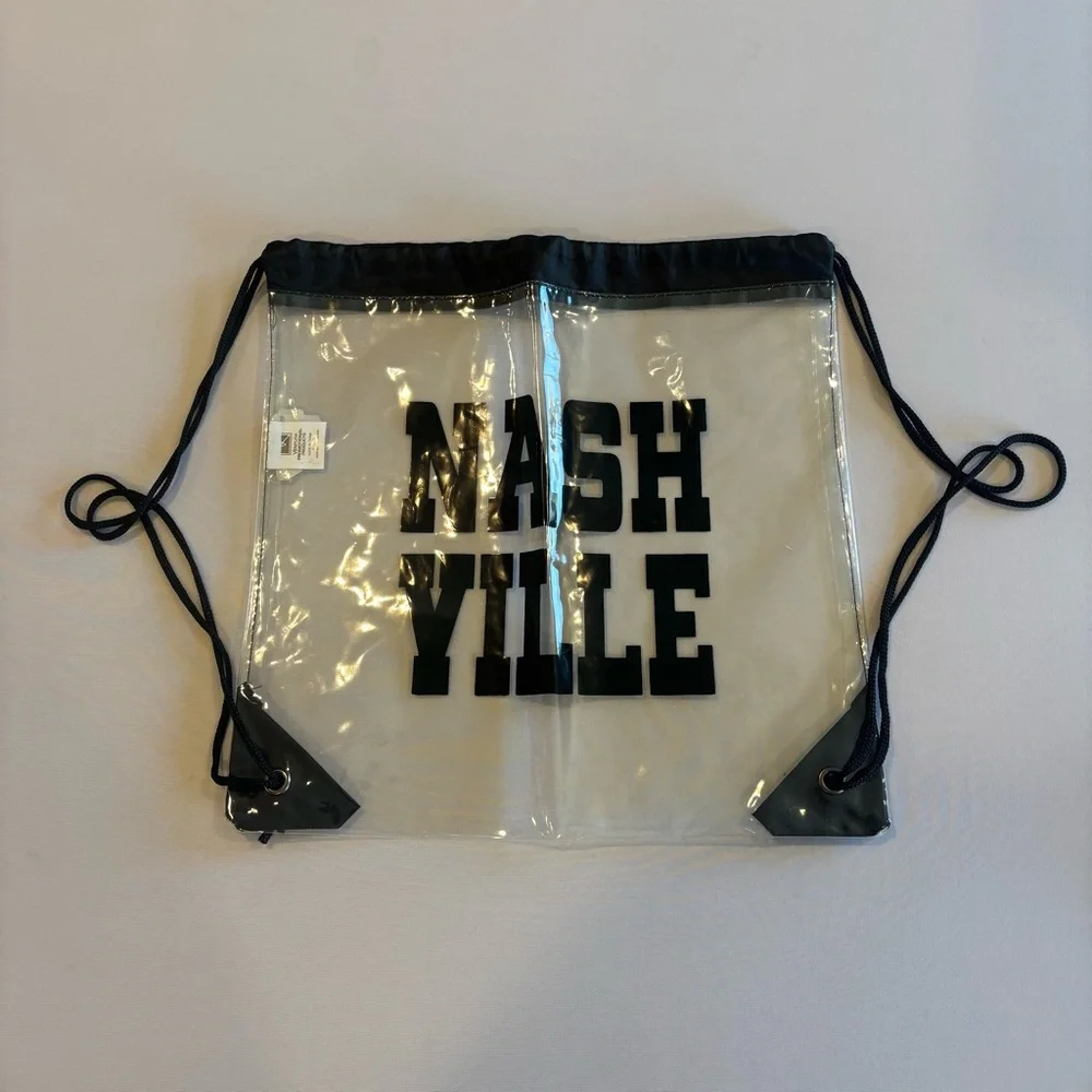 NASHVILLE Clear and Black Drawstring Bag‎ NWT